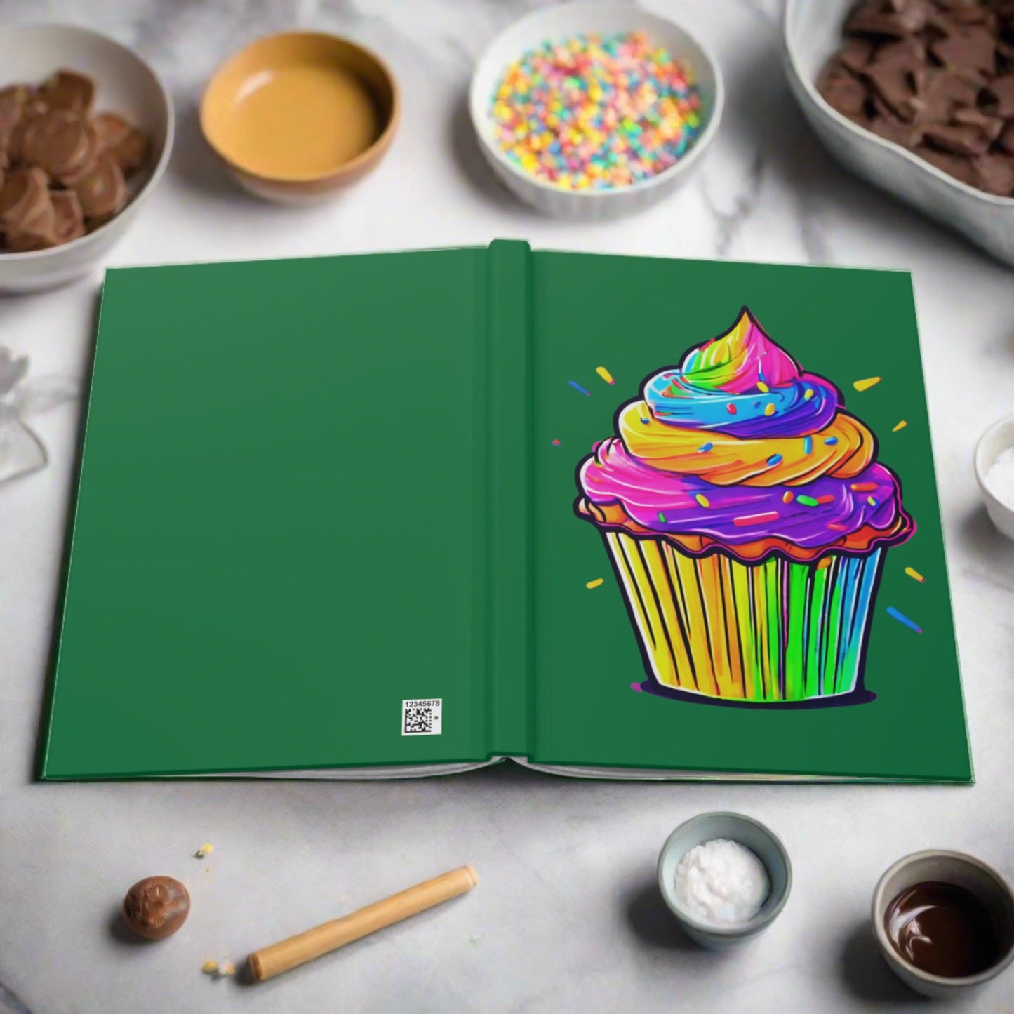 Neon Cupcake on Green Hardcover Journal Matte