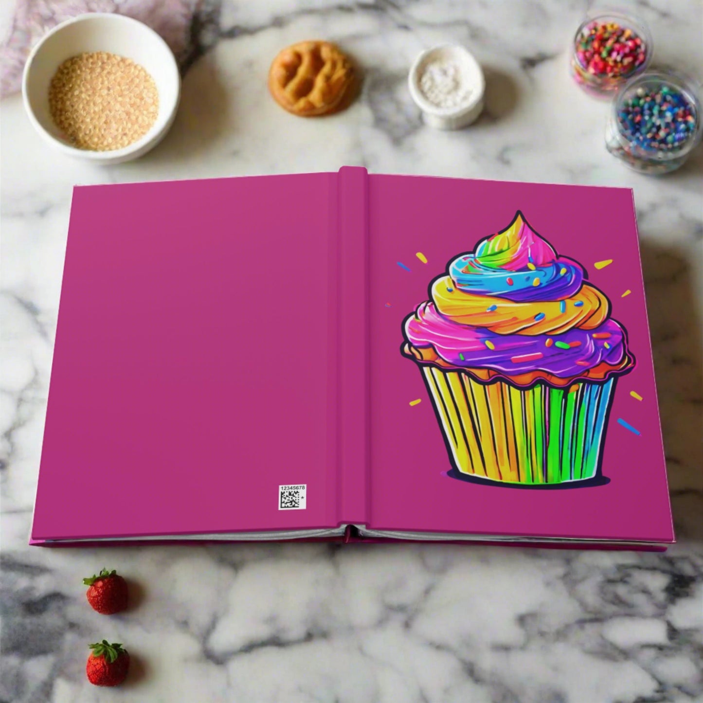 Neon Cupcakes on Pink Hardcover Journal Matte