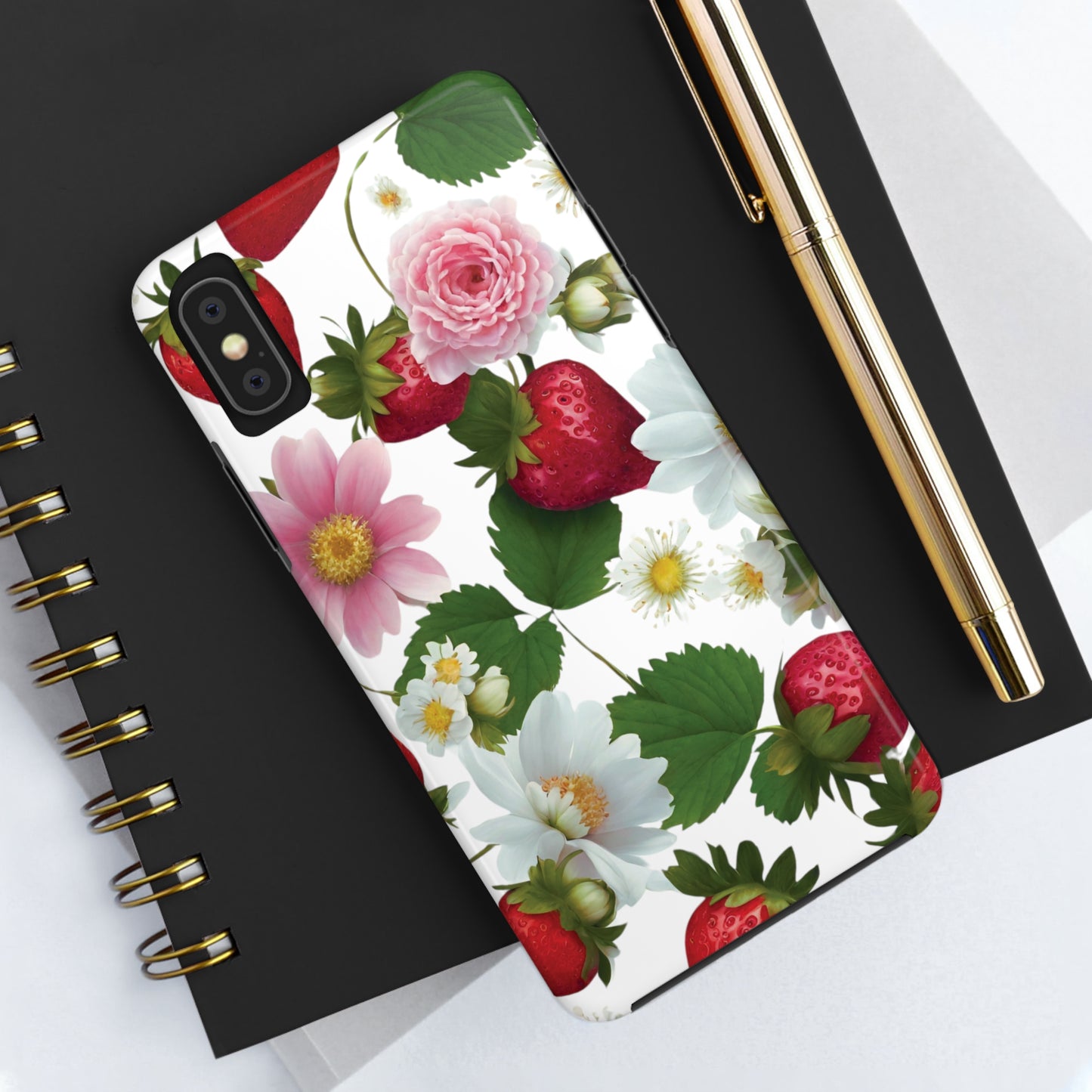 Floral Strawberries Design Tough Phone Cases