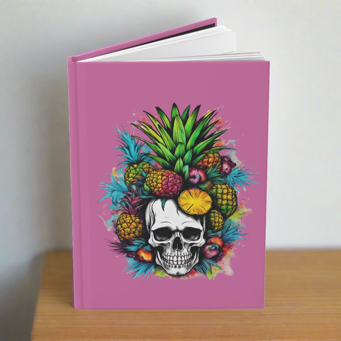 Colorful Mamba Skull on Light Pink Hardcover Journal Matte