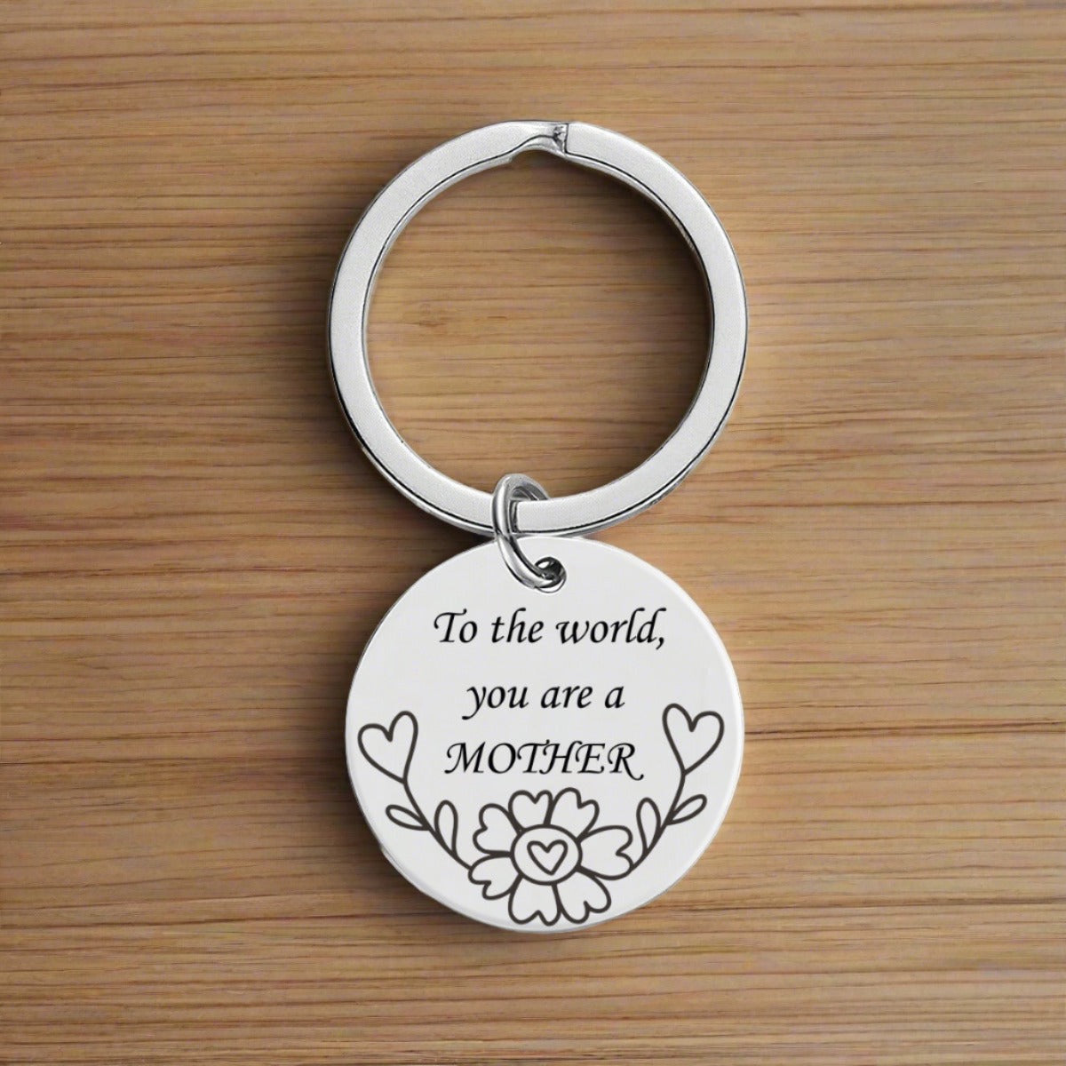 Mother, My World Key Chain in Silver & Misty Rose
