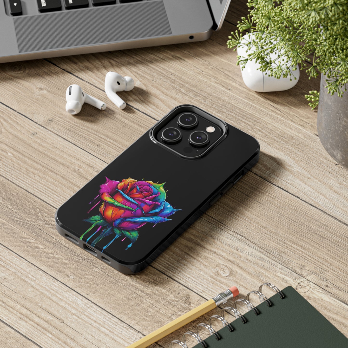 Rose Bleeding Colors on Black Tough Phone Cases