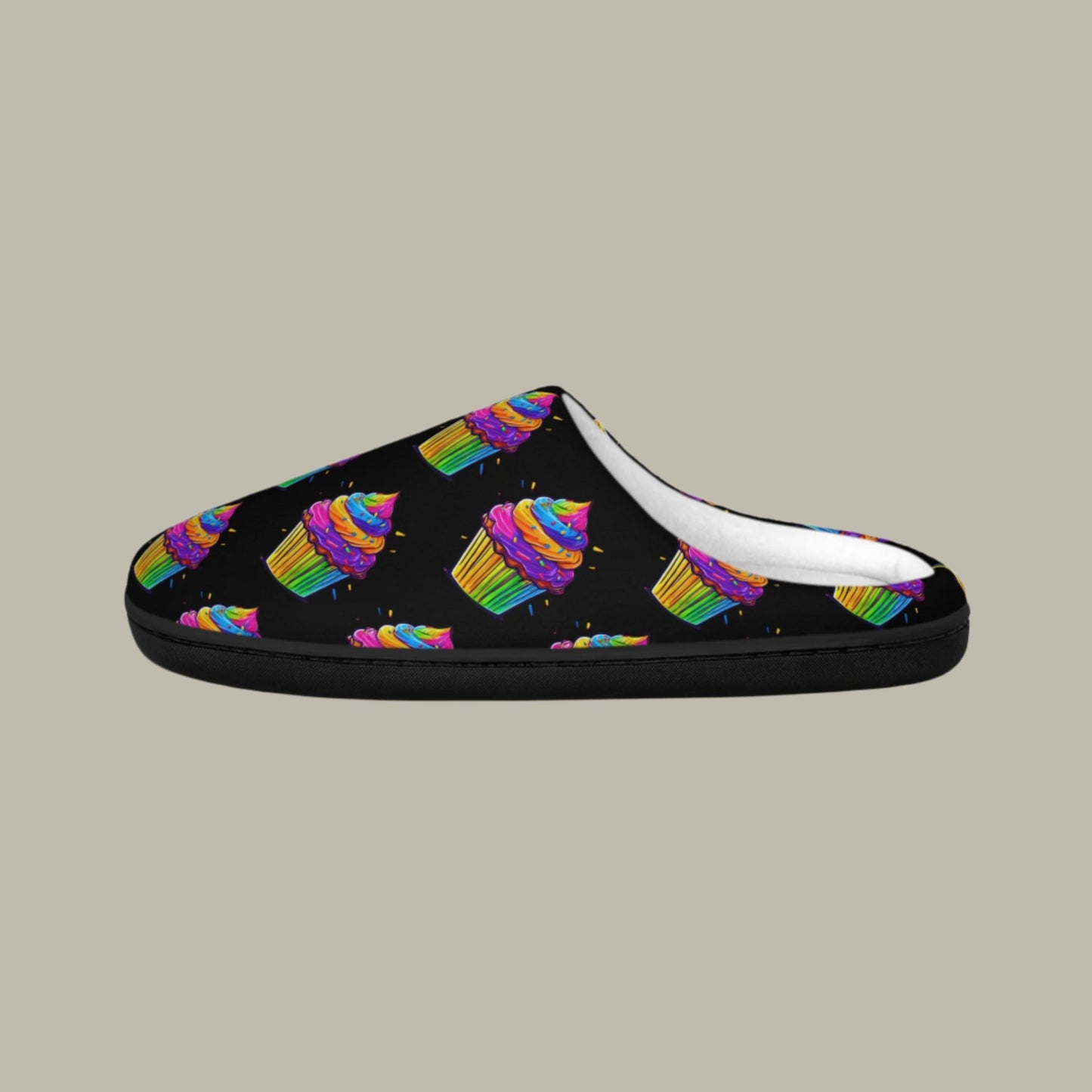 Neon Cupcakes Women's Indoor Slippers in Black