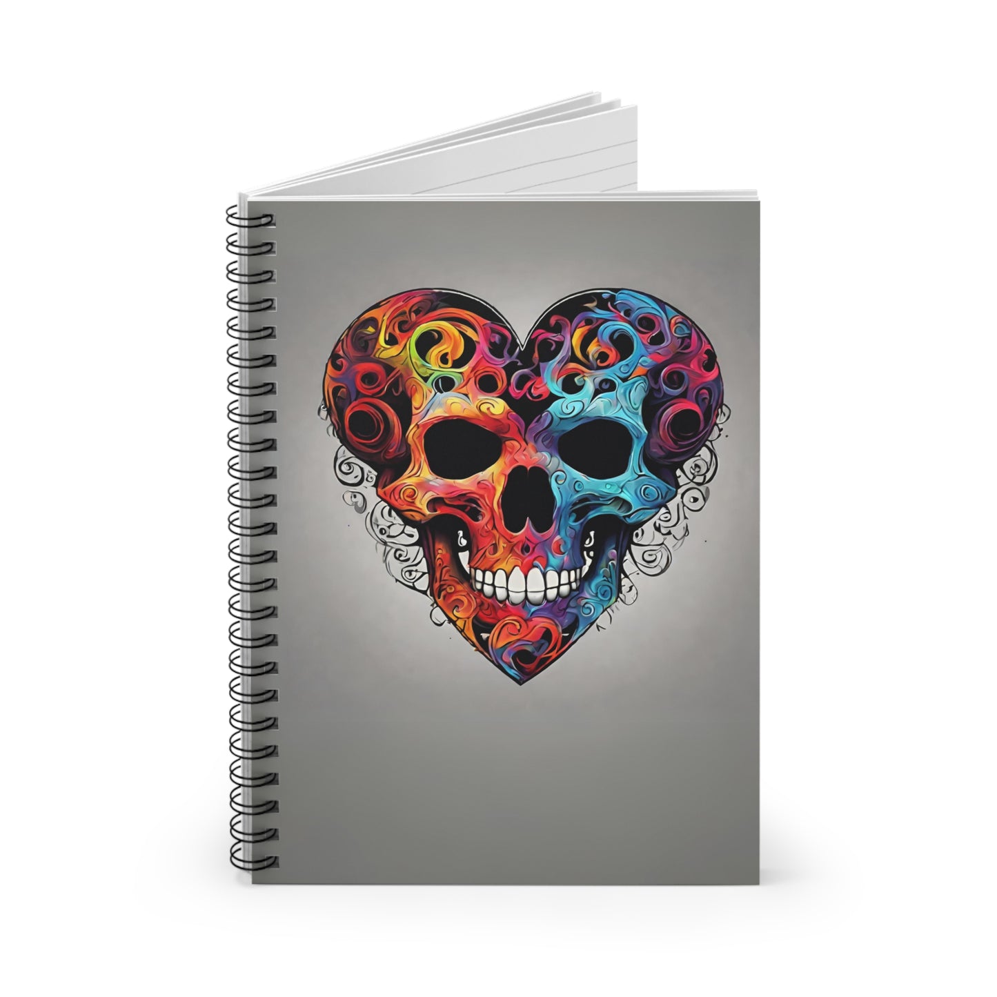 Colorful Heart Skull Design Spiral Notebook - Ruled Lines