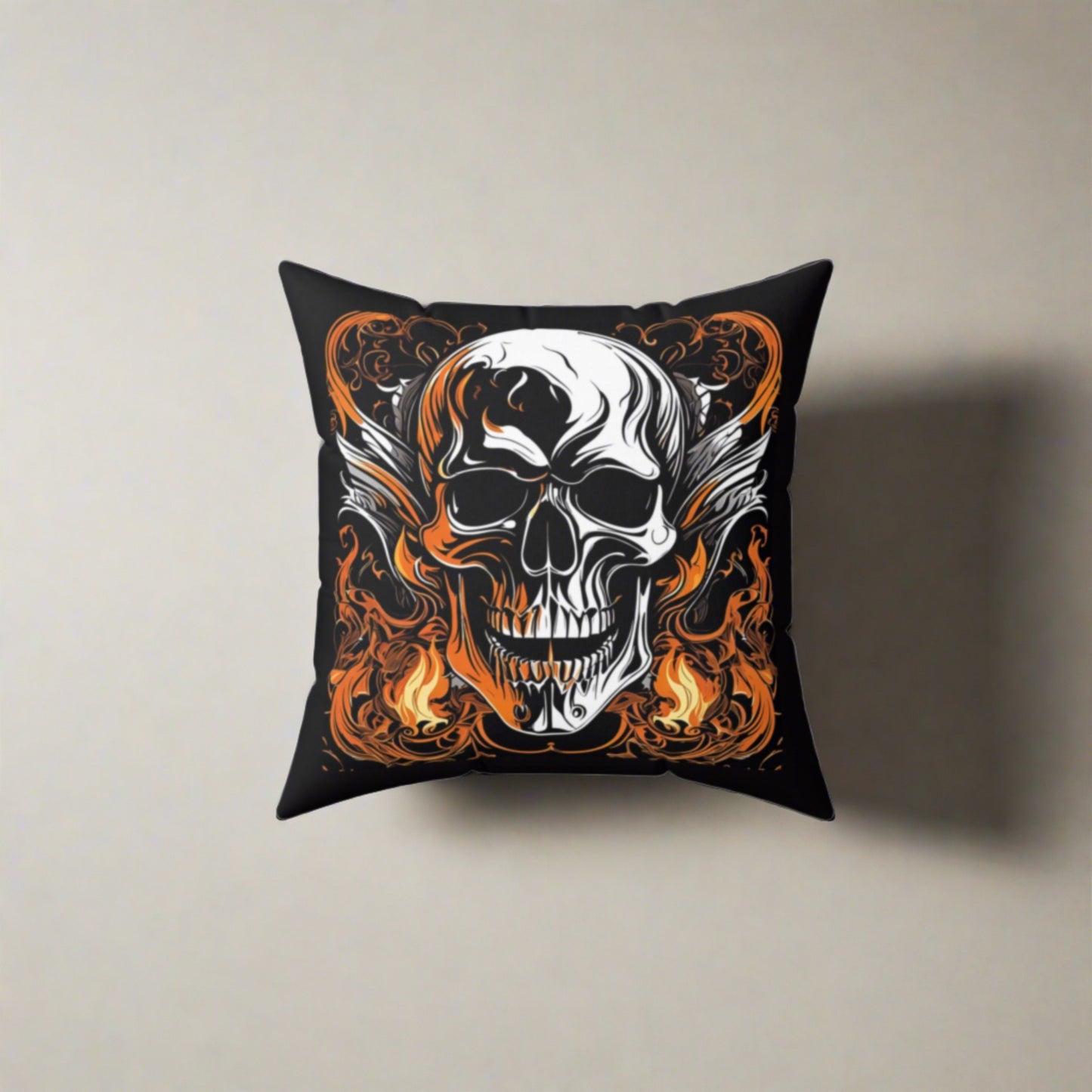 Flaming Skull- Both Sides Square Decorative Pillow