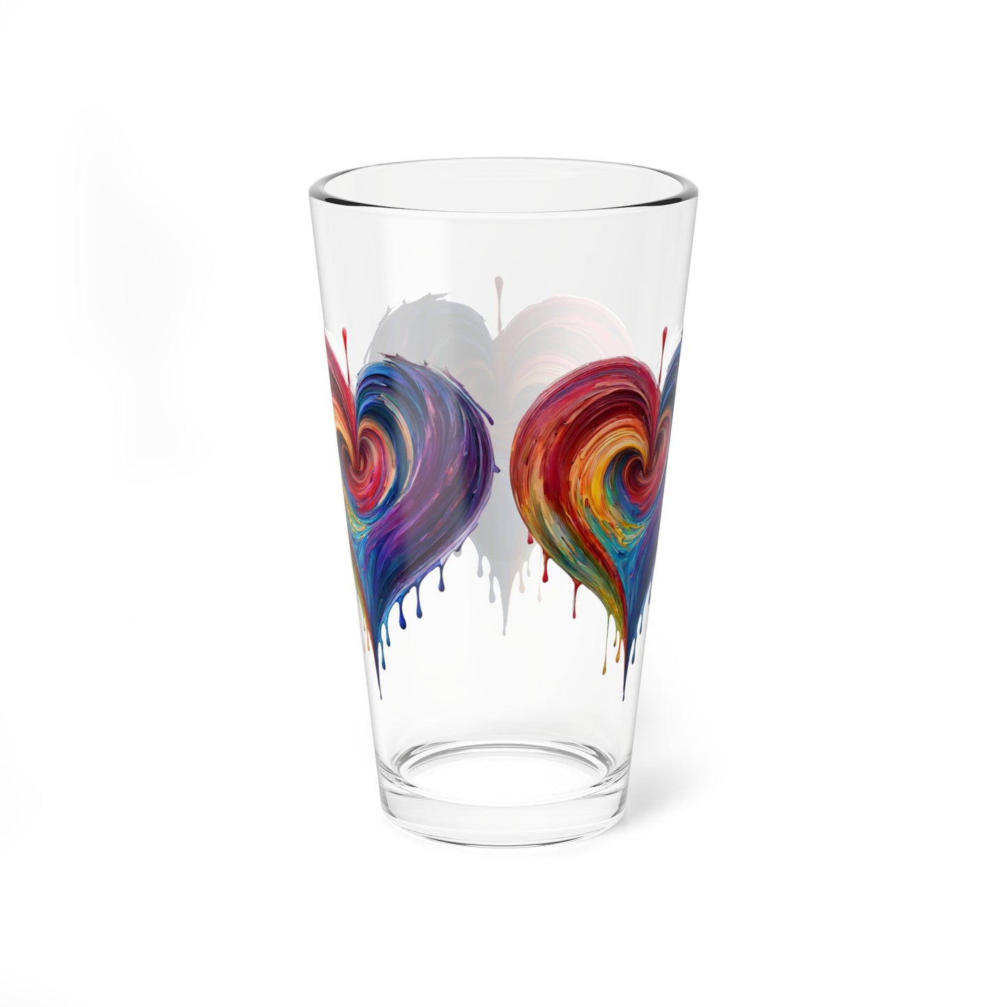 Heart Bleeding Rainbow Colors Mixing Glass, 16oz Pint Glass