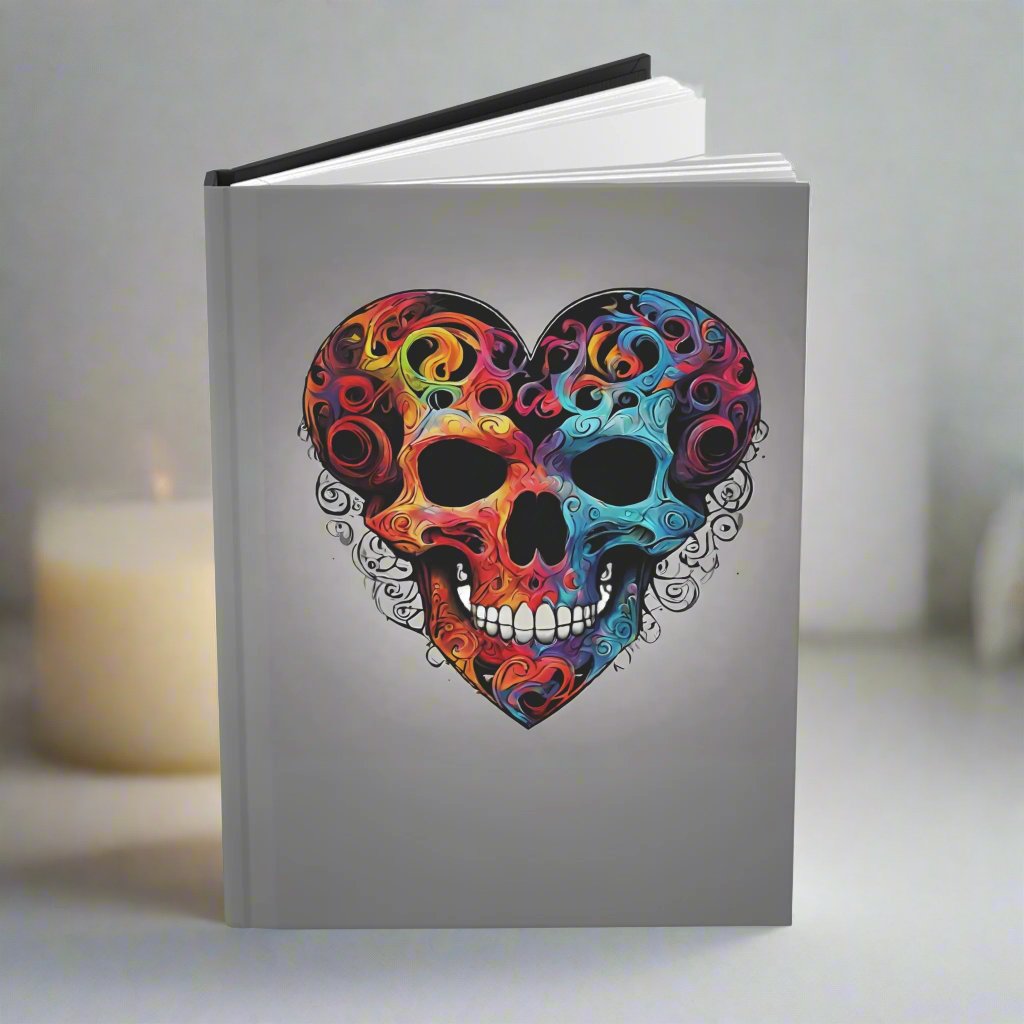 Colorful Heart Skull on Black Hardcover Journal Matte