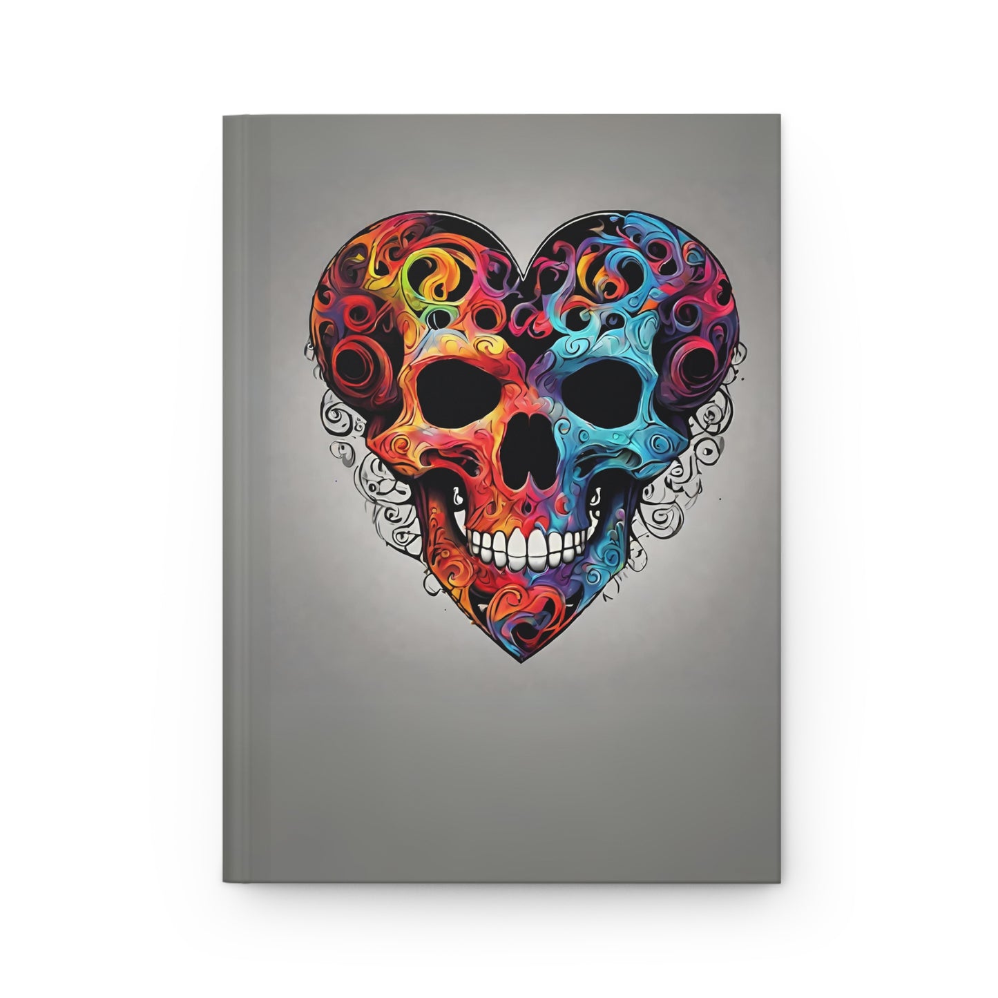 Colorful Heart Skull on Black Hardcover Journal Matte