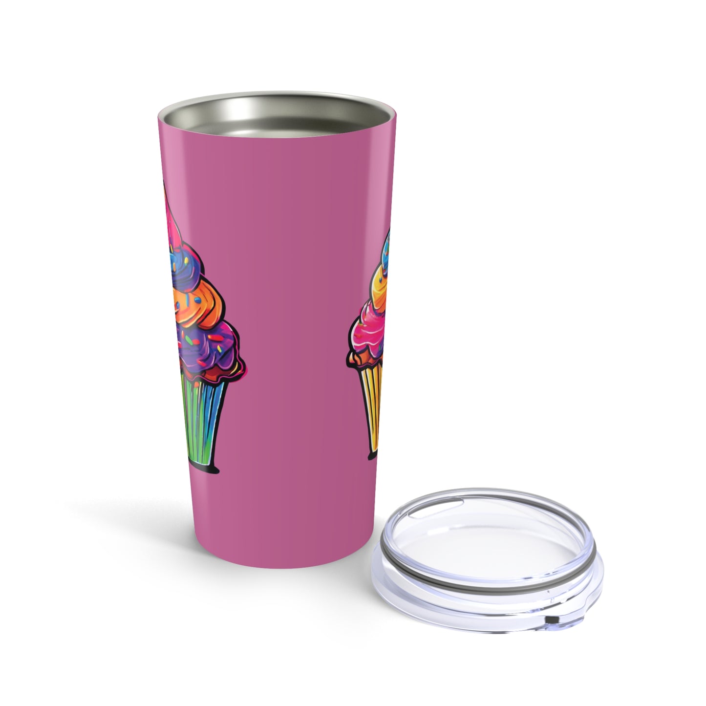 Large Colorful Cupcakes on Light Pink Tumbler 20oz Dishwasher Safe