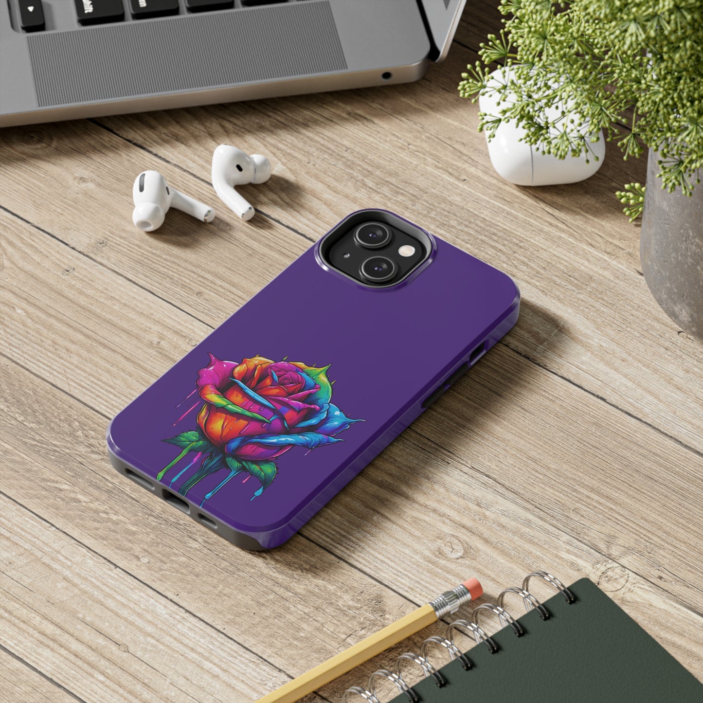 Rose Bleeding Colors on Purple Tough Phone Cases
