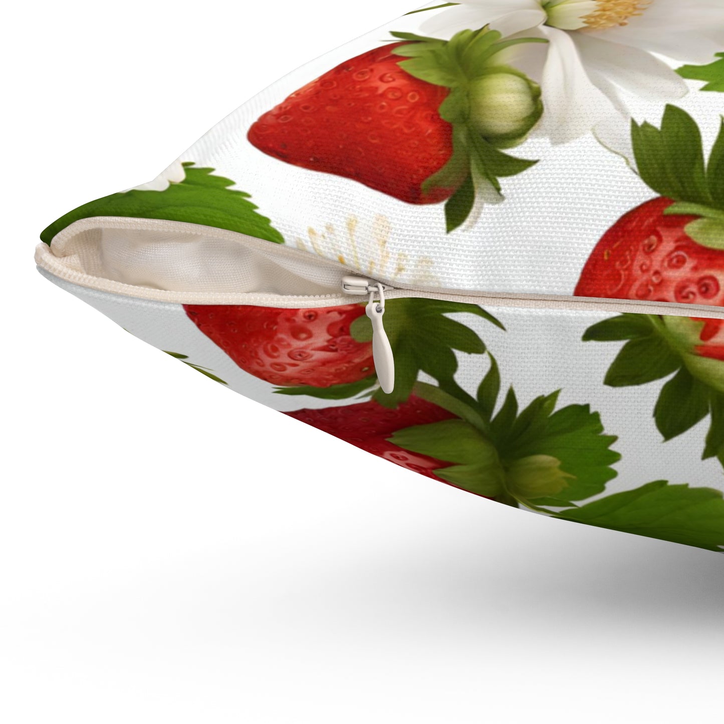 Strawberry Floral Design on Both Sides of Spun Polyester Square Pillow