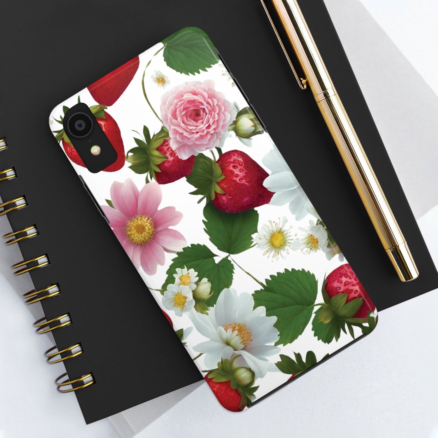 Floral Strawberries Design Tough Phone Cases