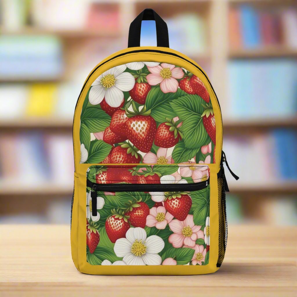 Yellow Backpack with Strawberry Dreams Design