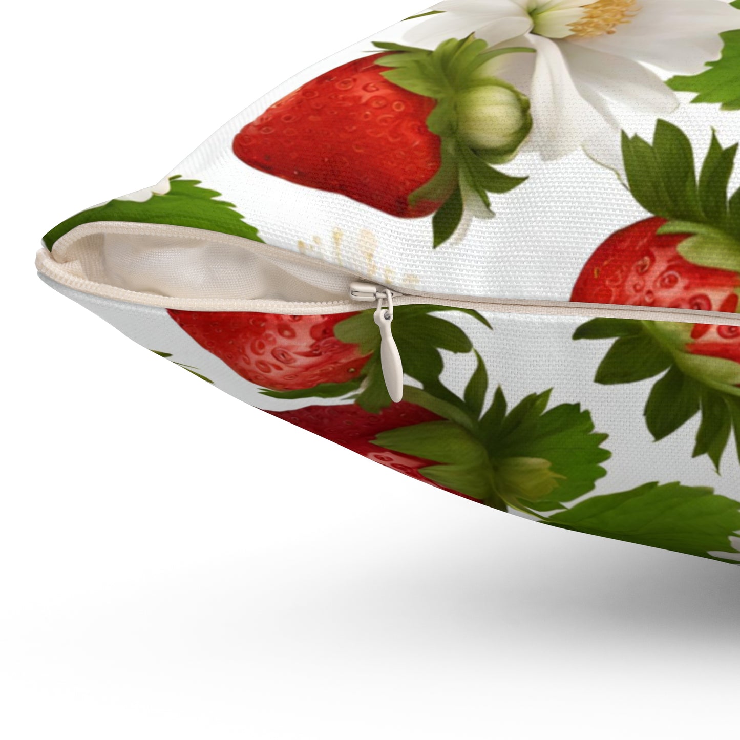 Strawberry Floral Design on Both Sides of Spun Polyester Square Pillow