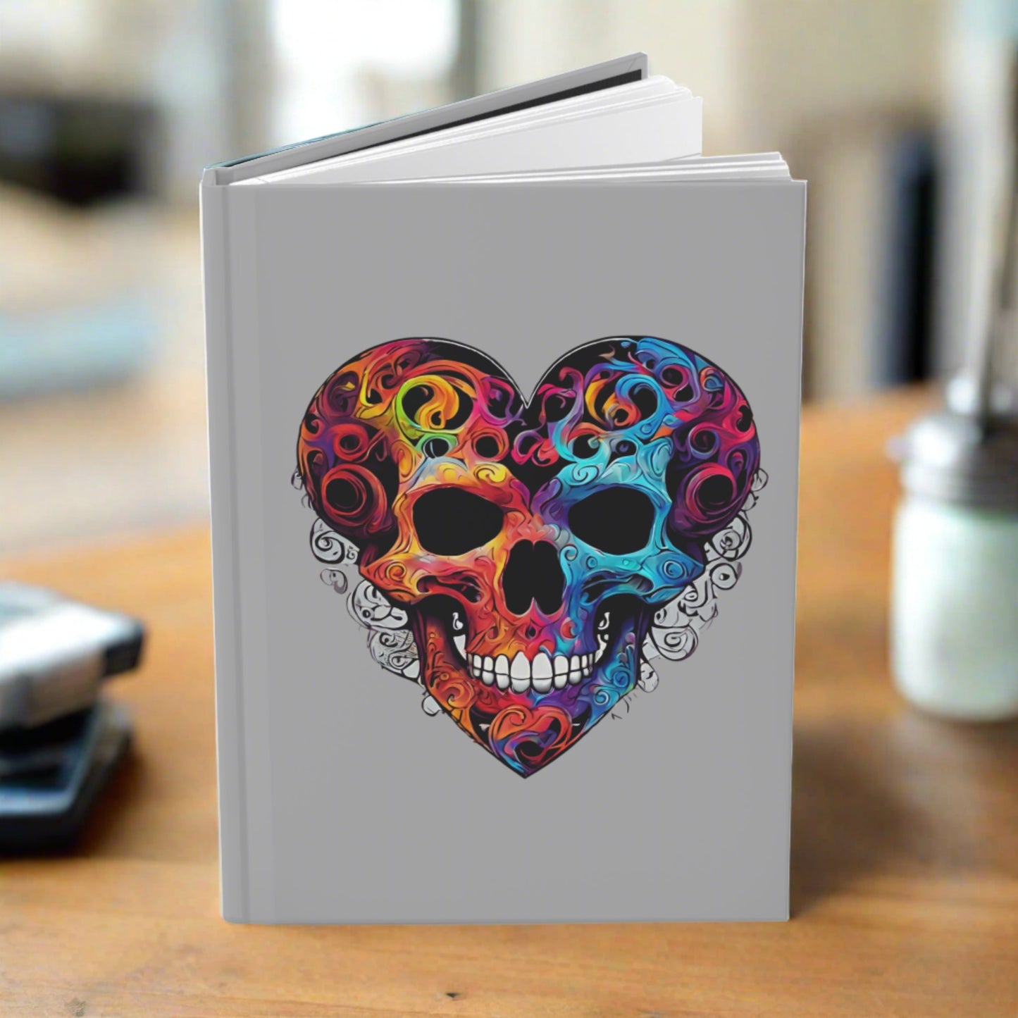 Colorful Heart Skull on Gray Hardcover Journal Matte