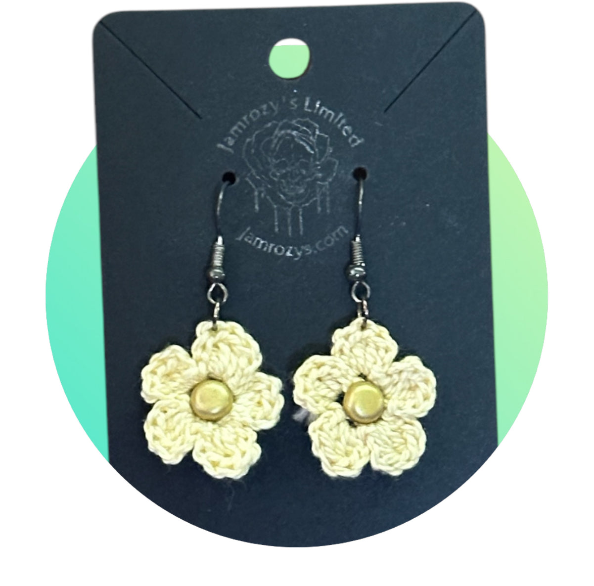 Handmade Pale Yellow Crochet Flower Earrings