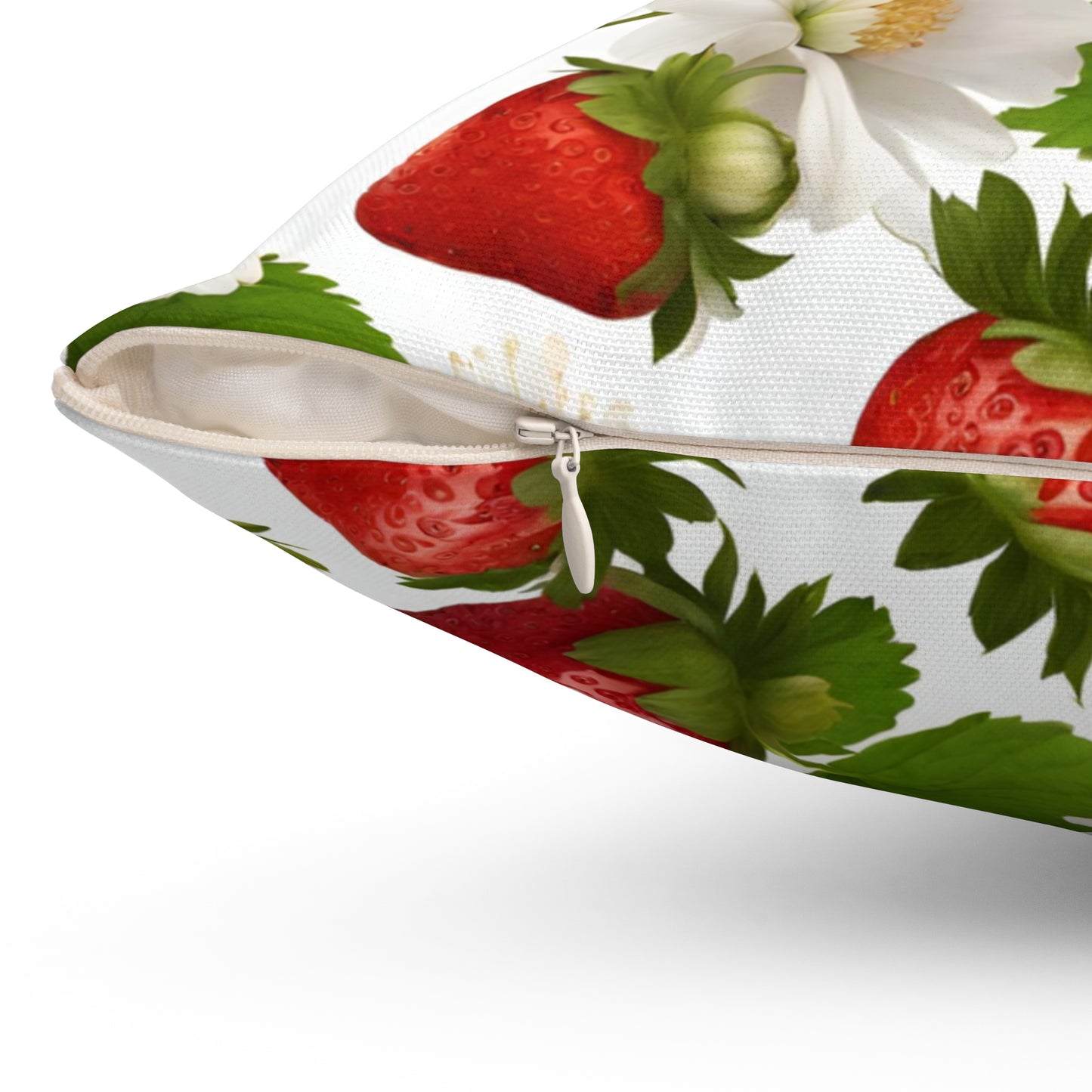 Strawberry Floral Design on Both Sides of Spun Polyester Square Pillow