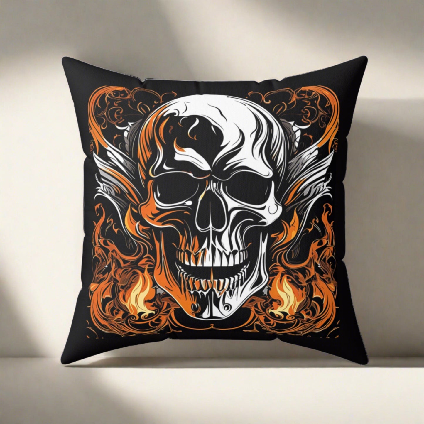 Flaming Skull- Both Sides Square Decorative Pillow