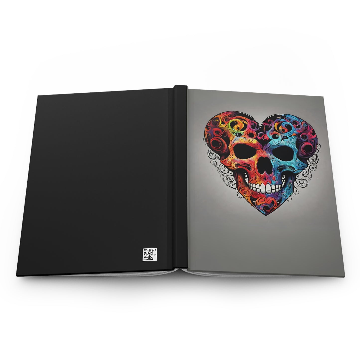 Colorful Heart Skull on Black Hardcover Journal Matte