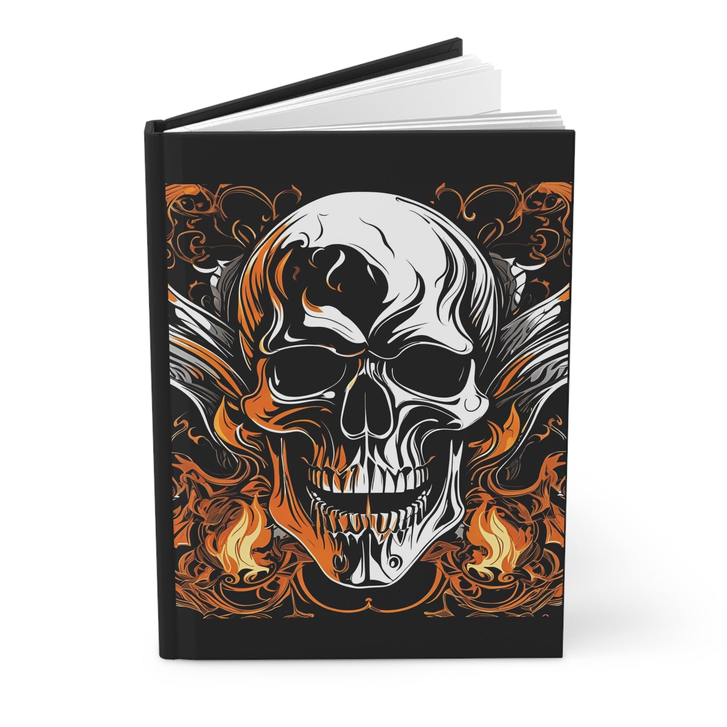 Large Flaming Skull on Black Hardcover Journal Matte