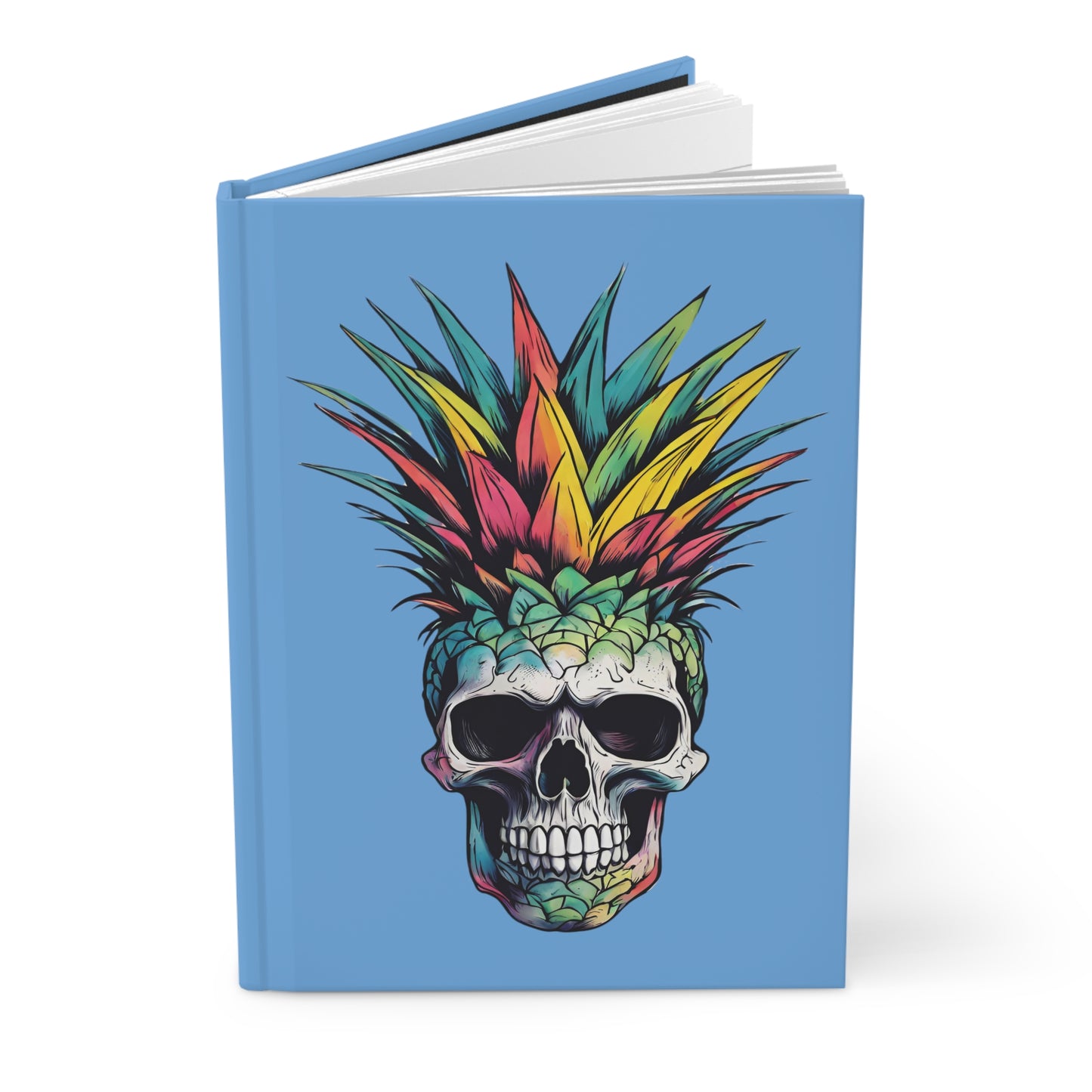 Colorful Pineapple Skull on Light Blue Hardcover Journal Matte