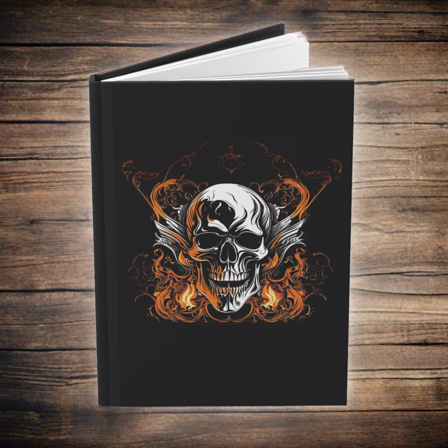 Flaming Skull on Black Hardcover Journal Matte