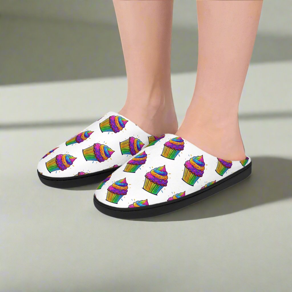 Neon Cupcakes Women's Indoor Slippers in White