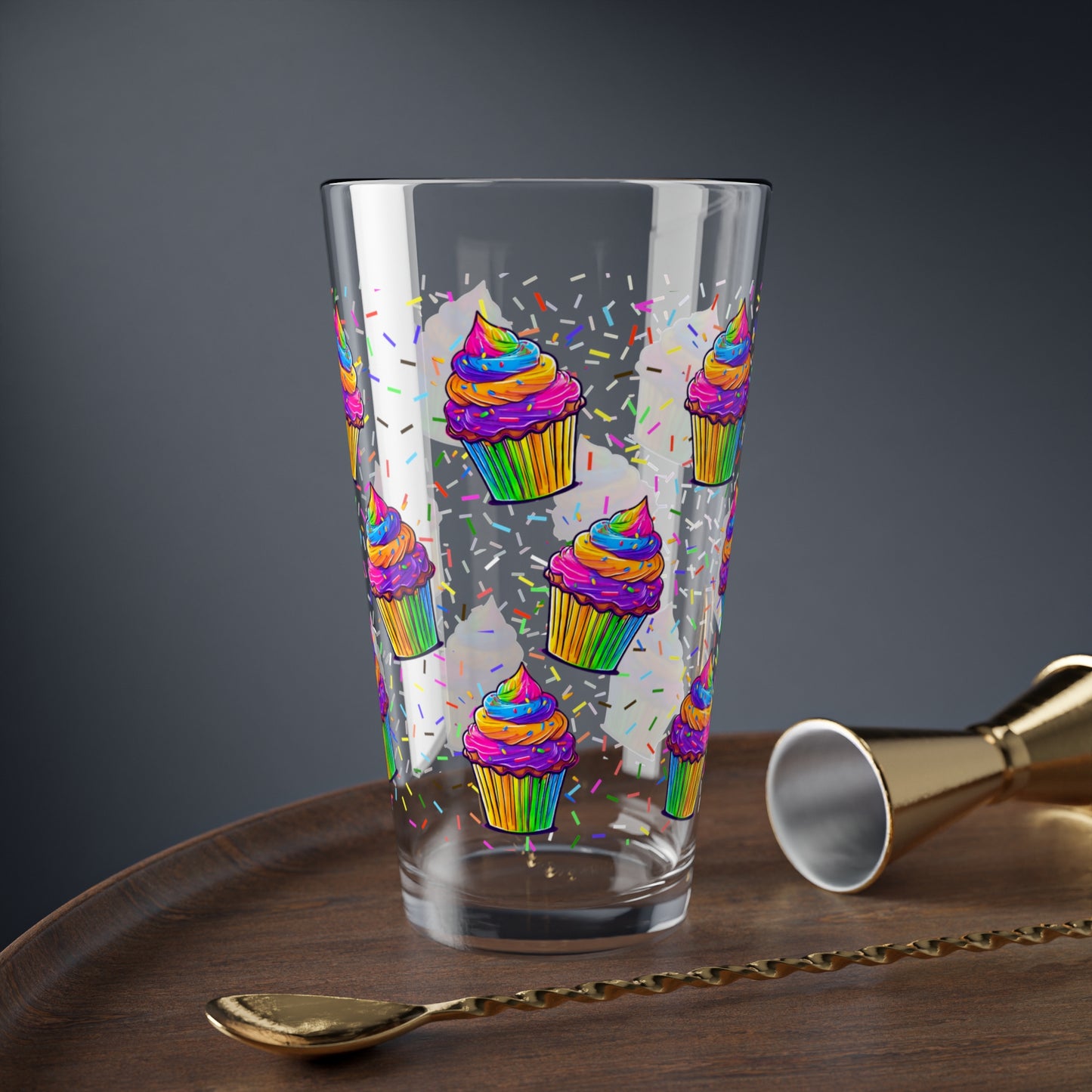 Cupcakes Mixing Glass, 16oz Pint Glass- 90's Nostalgia Neon