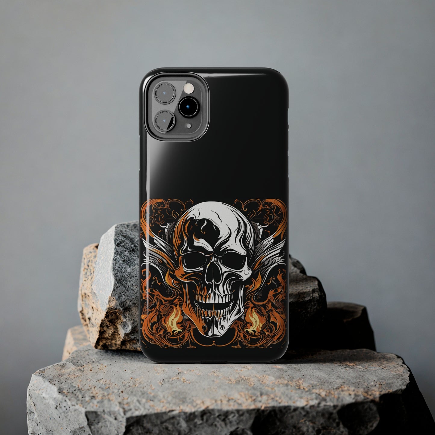 Flaming Skull Design Tough Phone Cases