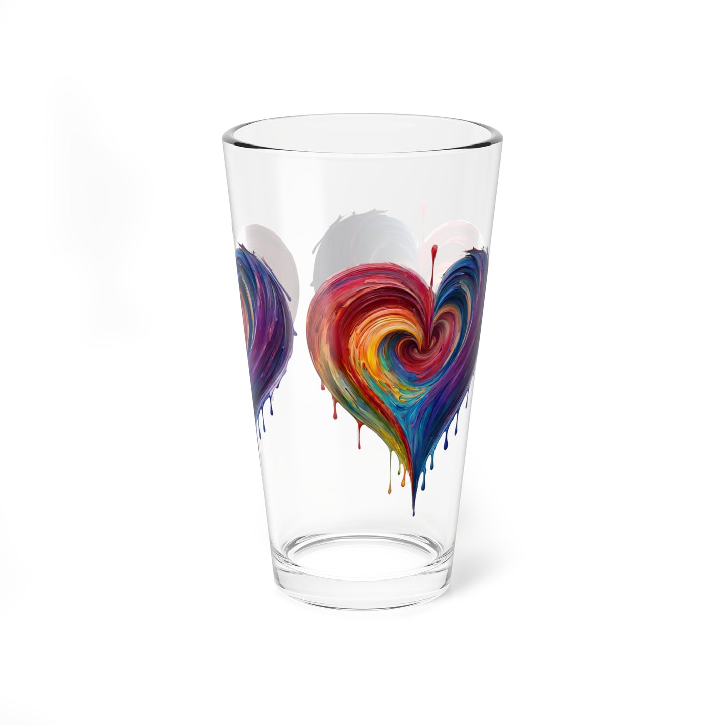 Heart Bleeding Rainbow Colors Mixing Glass, 16oz Pint Glass