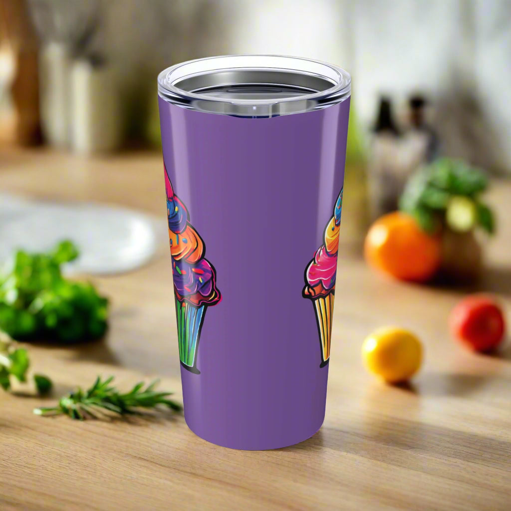 Large Colorful Cupcakes on Light Purple Tumbler 20oz Dishwasher Safe