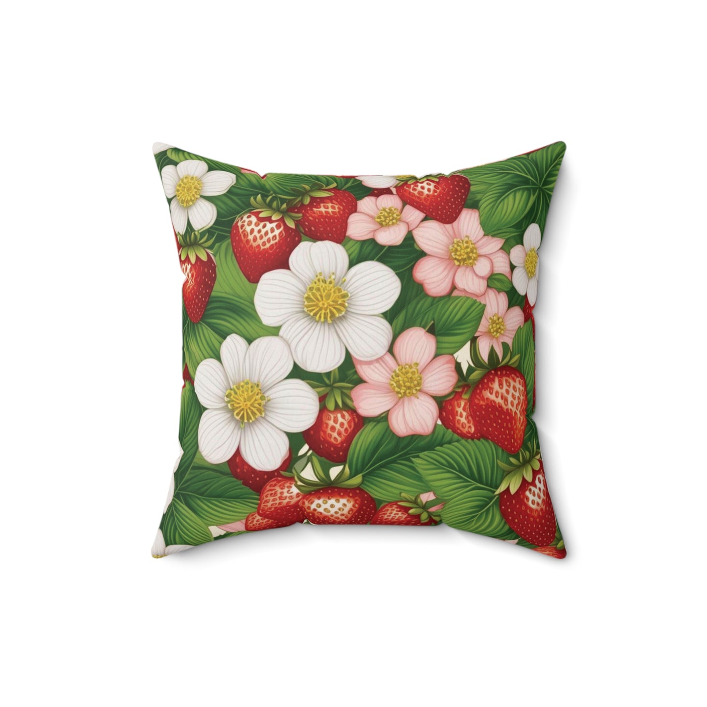 Strawberry Dreams Design on Both Sides of Spun Polyester Square Pillow