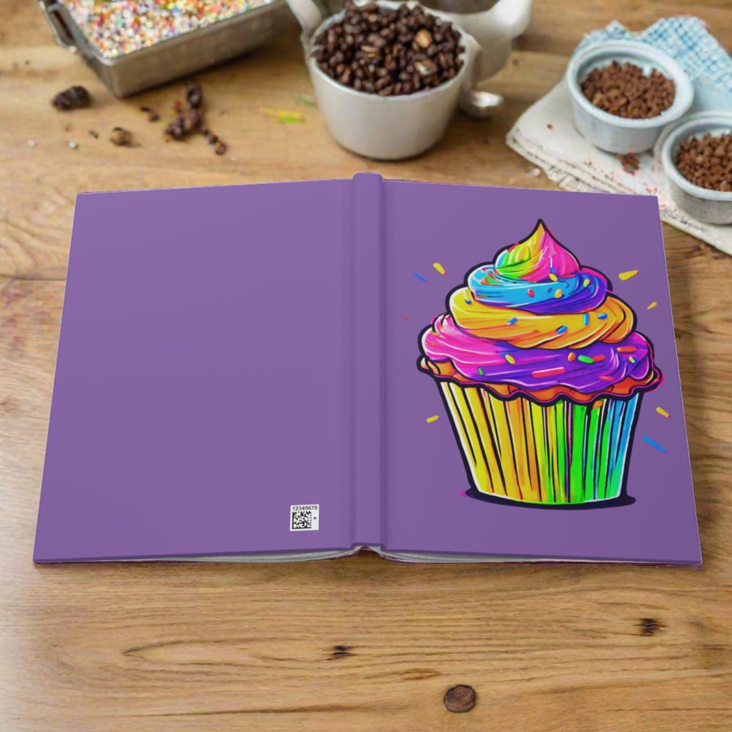 Neon Cupcake on Light Purple Hardcover Journal Matte