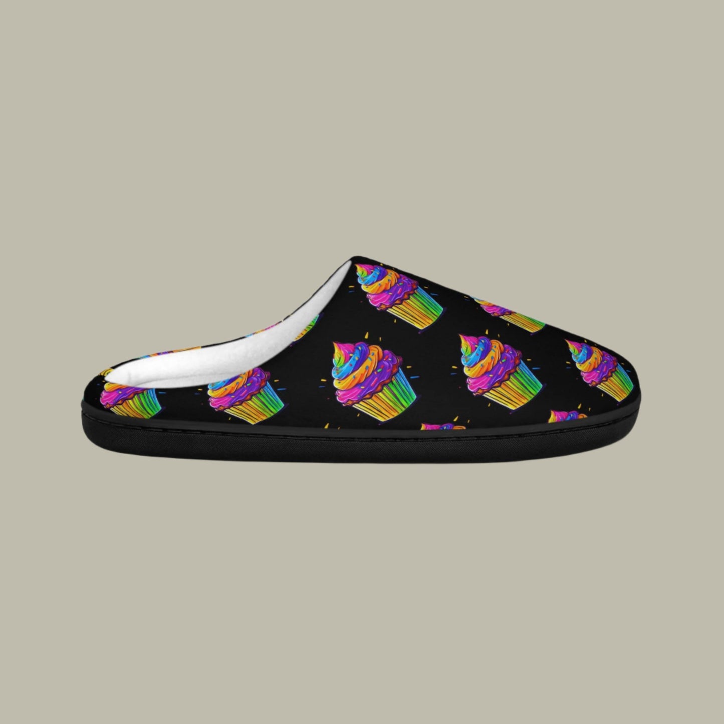 Neon Cupcakes Women's Indoor Slippers in Black