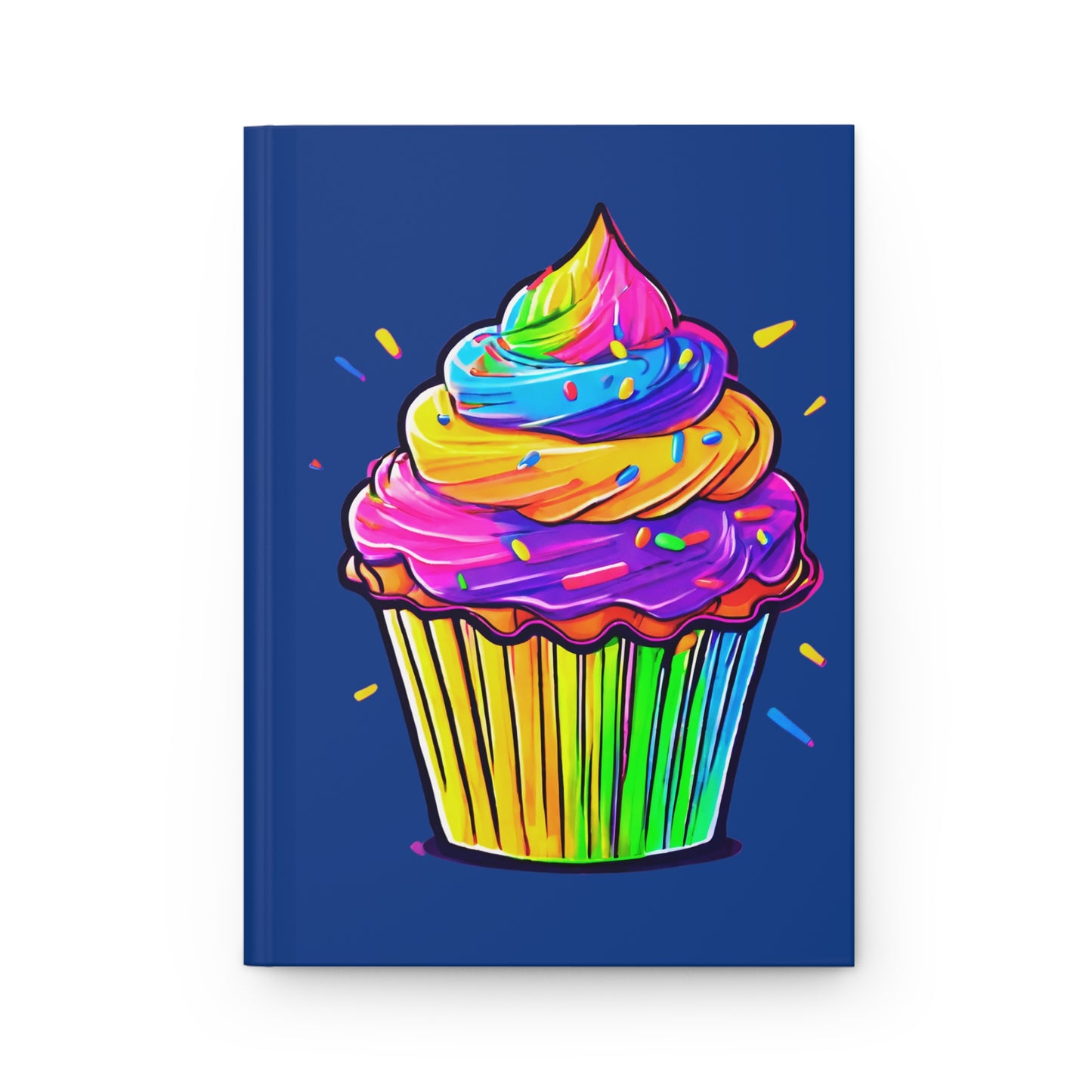 Neon Cupcake on Dark Blue Hardcover Journal Matte