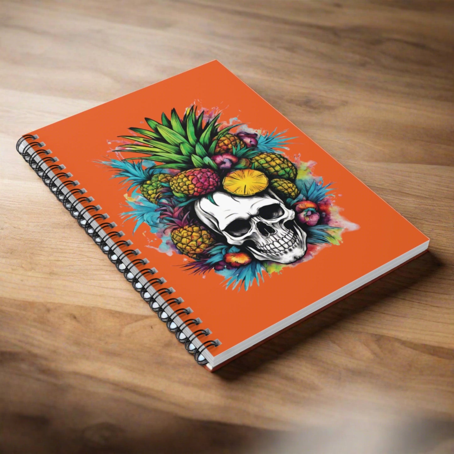 Colorful Mamba Skull Design on Orange Spiral Notebook - Ruled Lines