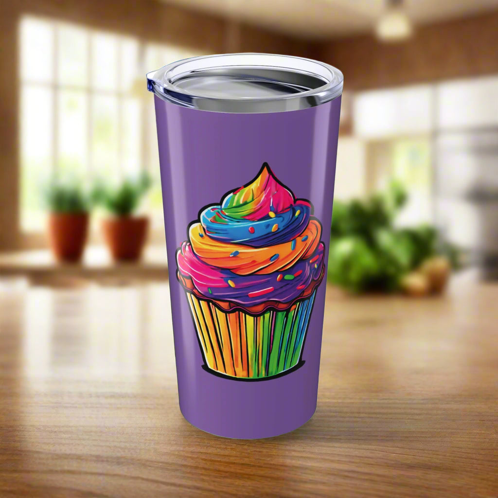 Large Colorful Cupcakes on Light Purple Tumbler 20oz Dishwasher Safe