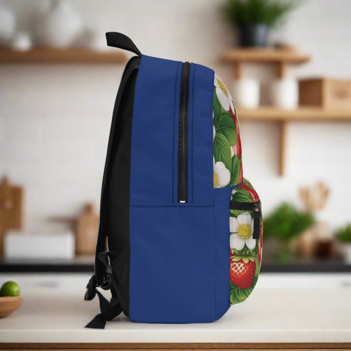 Strawberry Dreams Design on Blue Backpack
