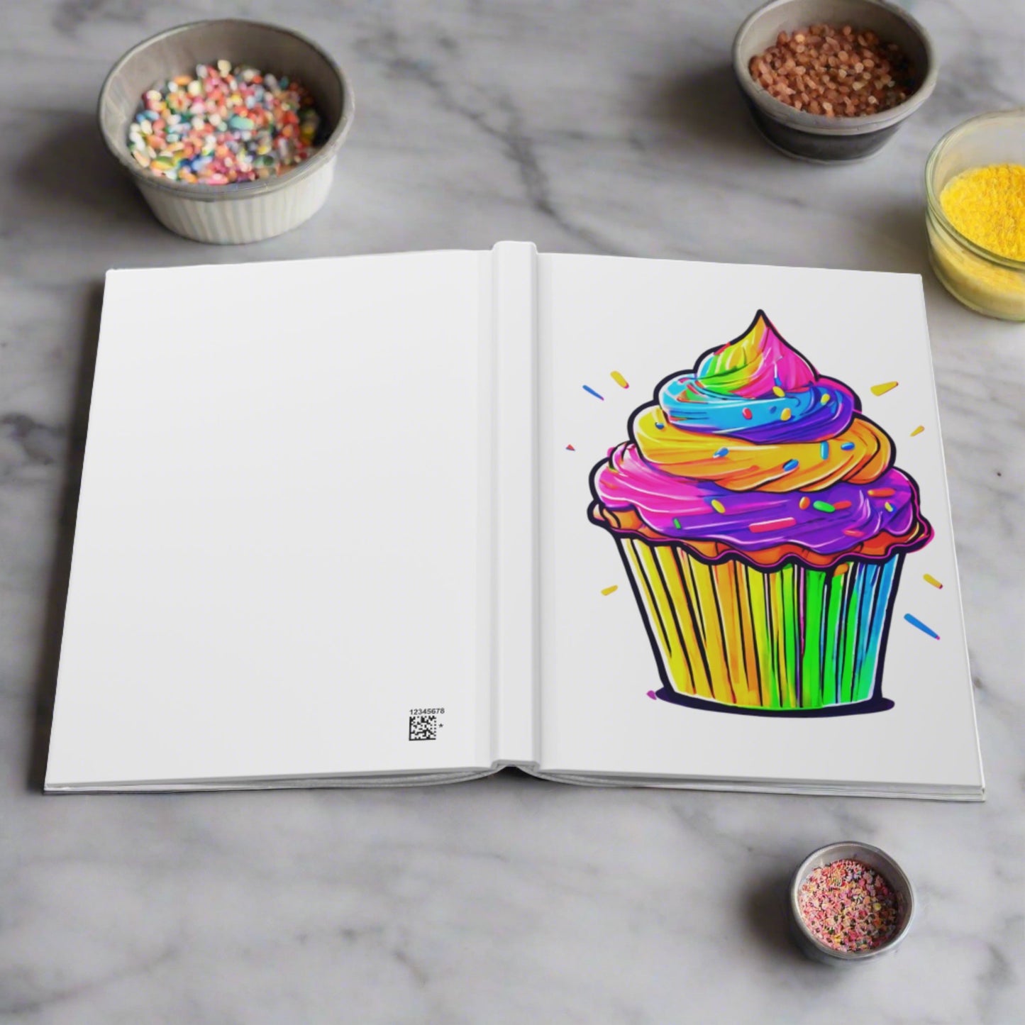 Neon Cupcakes on White Hardcover Journal Matte