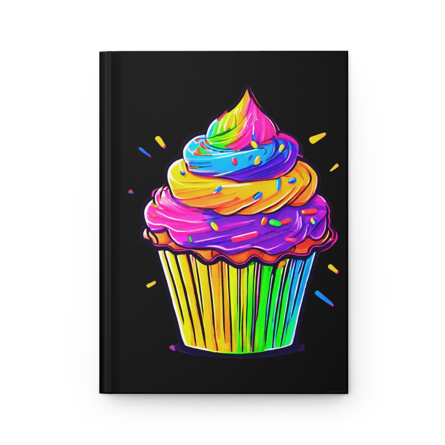 Neon Cupcakes on Black Hardcover Journal Matte