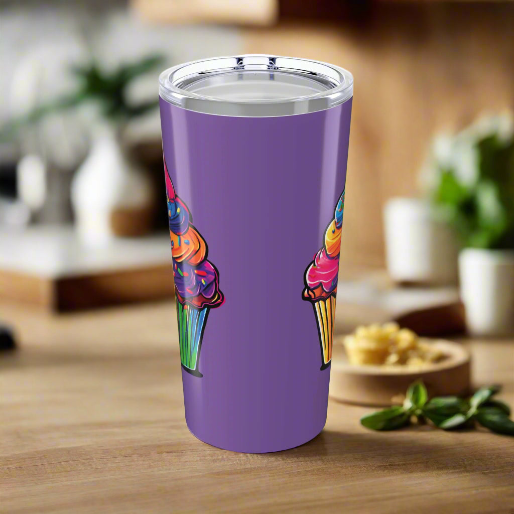 Large Colorful Cupcakes on Light Purple Tumbler 20oz Dishwasher Safe