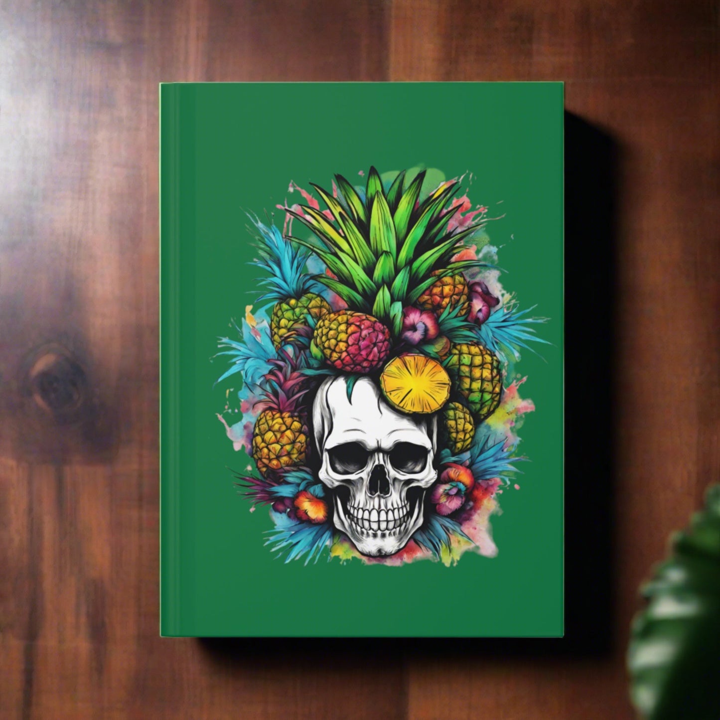 Colorful Mamba Skull on Dark Green Hardcover Journal Matte