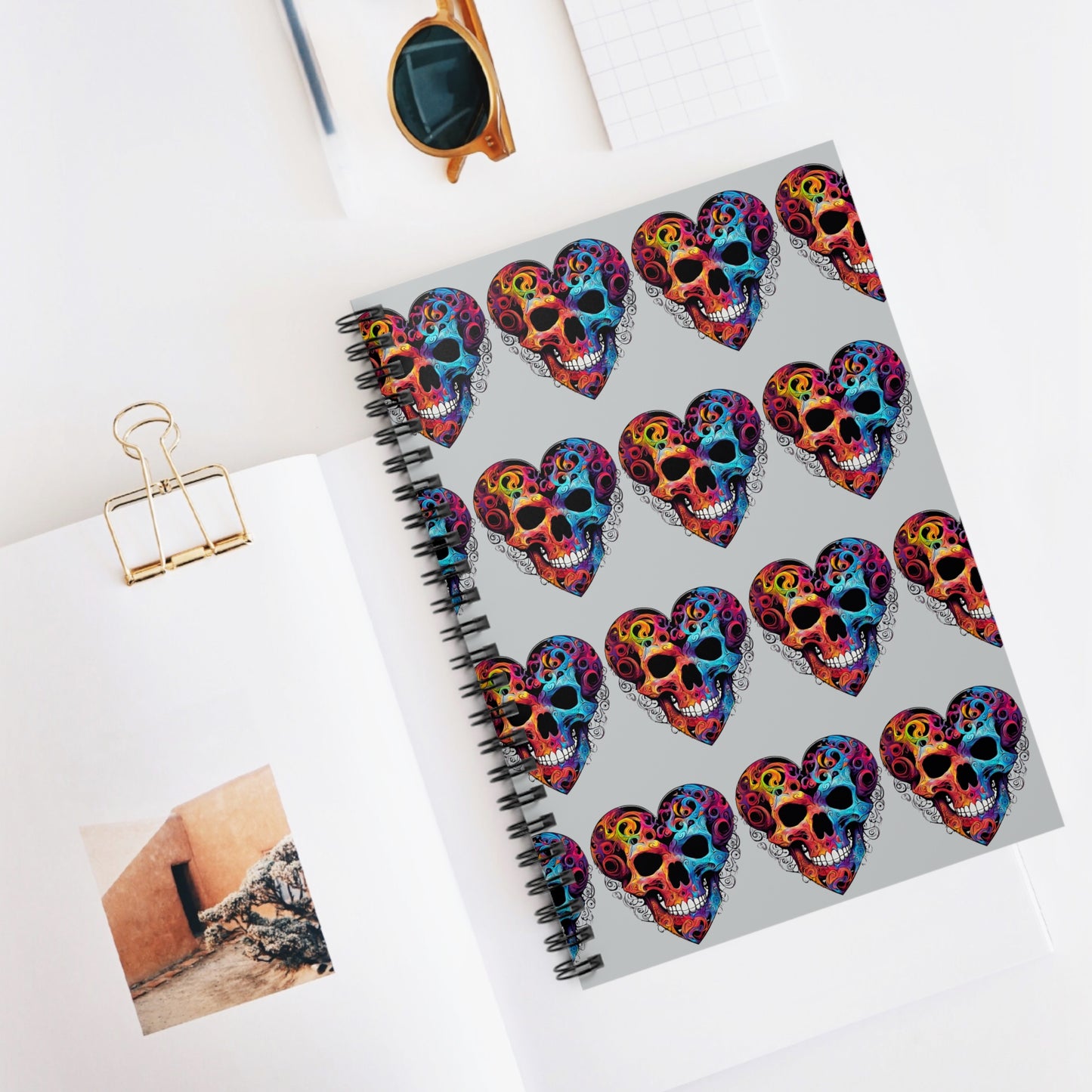 Colorful Heart Skull Design Spiral Notebook - Ruled Lines