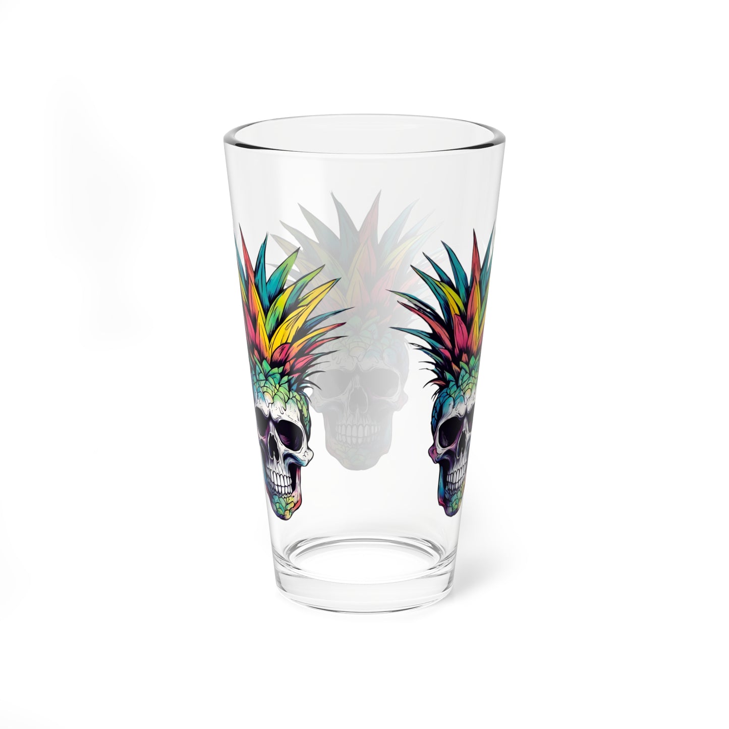 Colorful Pineapple Skull Mixing Glass, 16oz Pint glass
