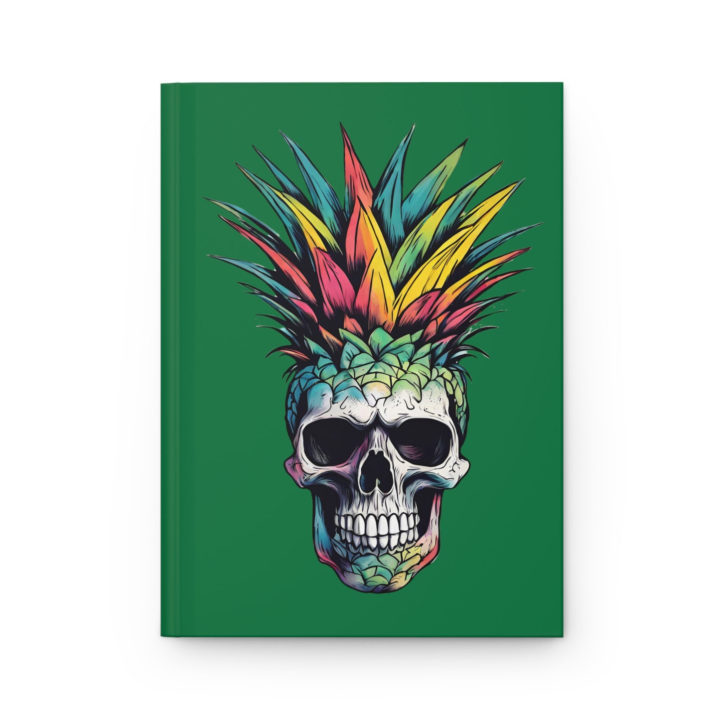 Colorful Pineapple Skull on Dark Green Hardcover Journal Matte