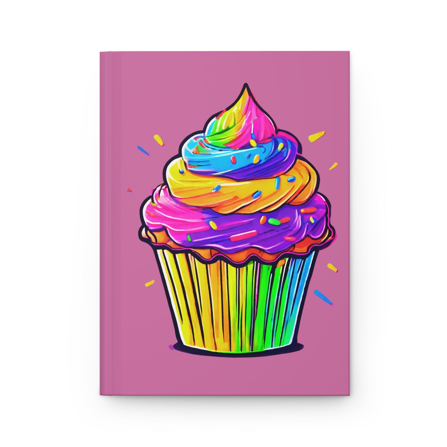 Neon Cupcakes on Light Pink Hardcover Journal Matte