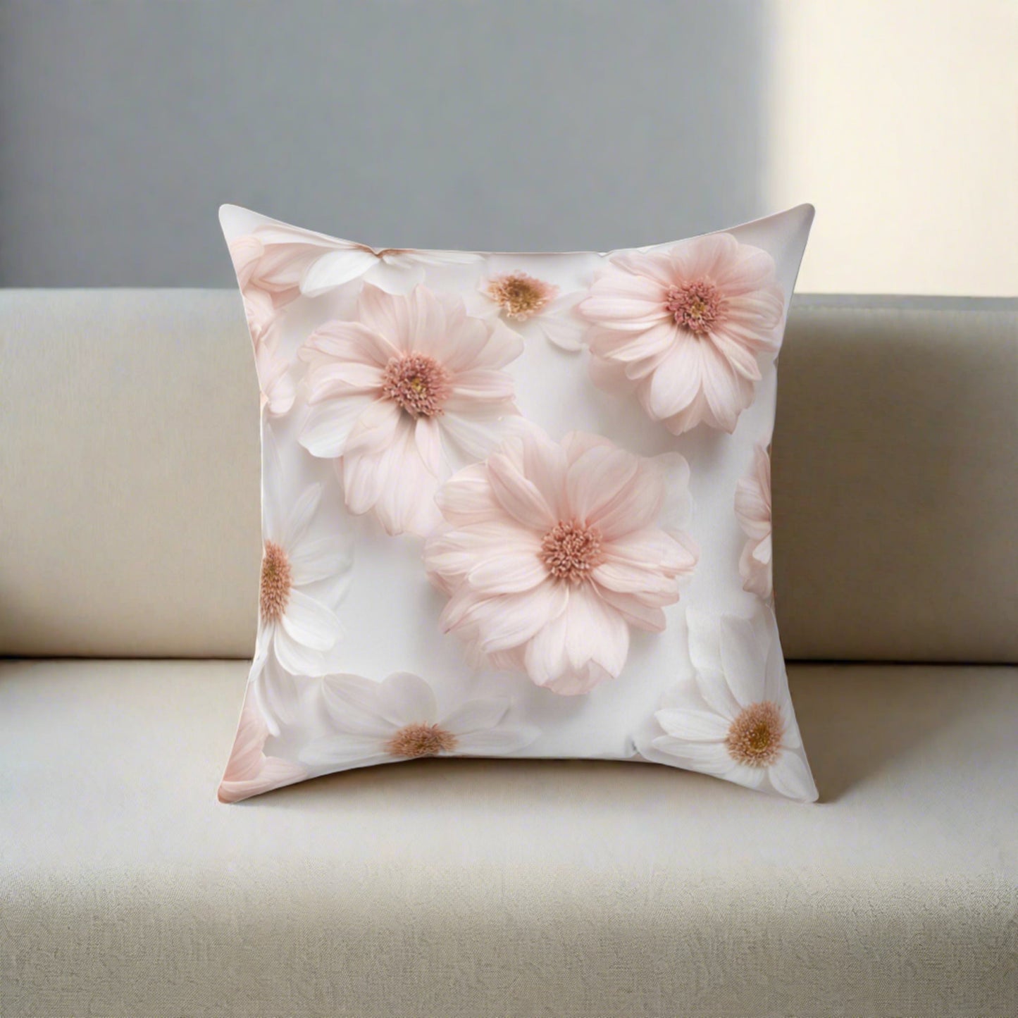 Blush Pink Floral Design Both Sides on Spun Polyester Square Pillow