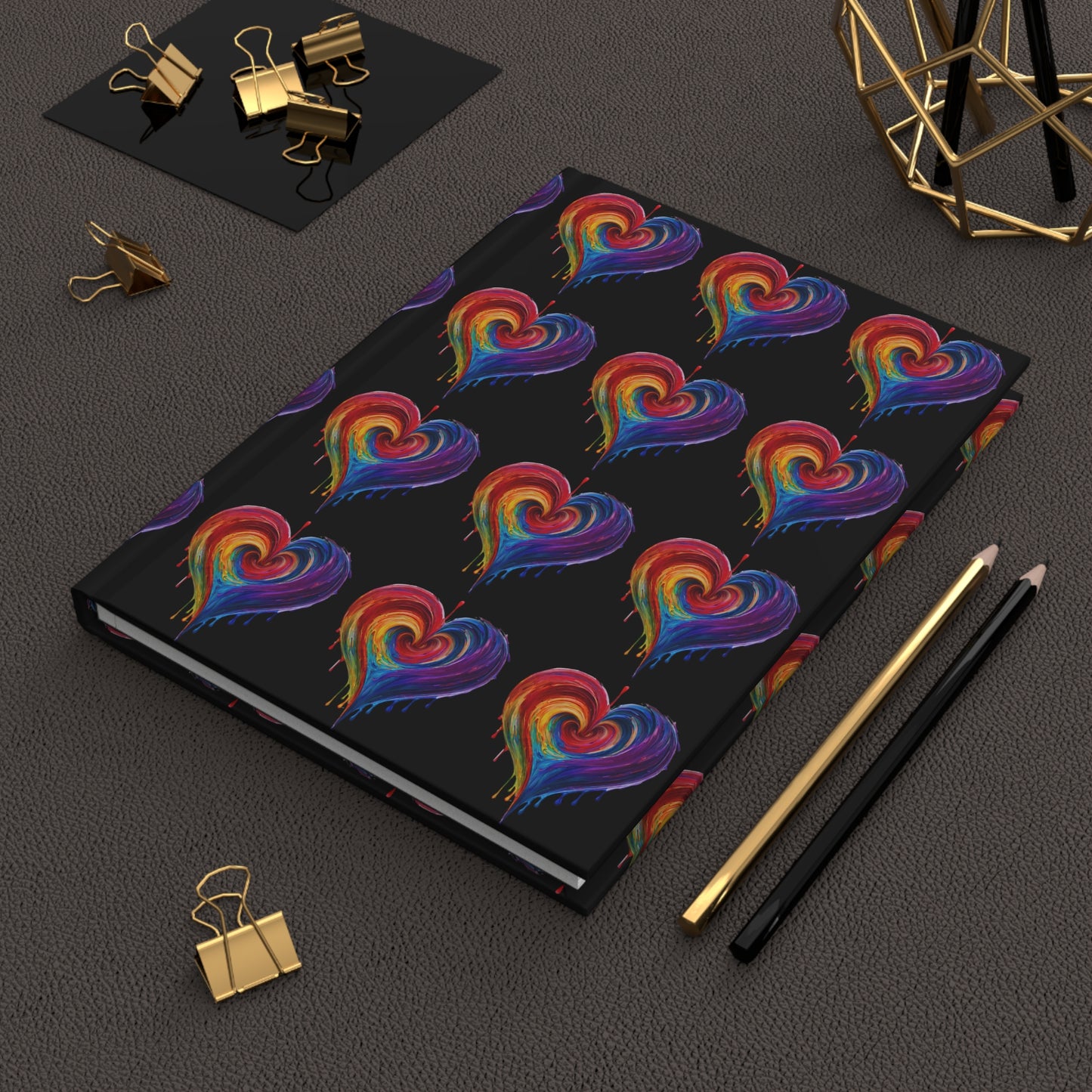 Heart Bleeding Colors on Black Hardcover Journal Matte