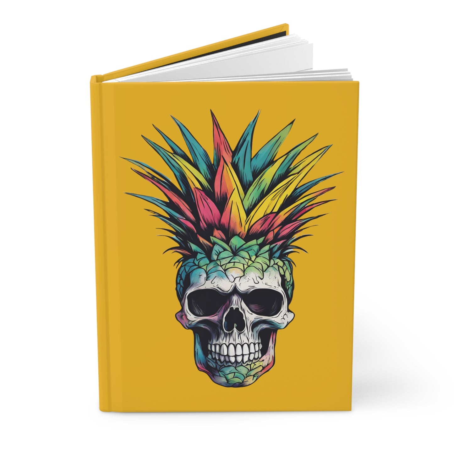 Colorful Pineapple Skull on Yellow Hardcover Journal Matte