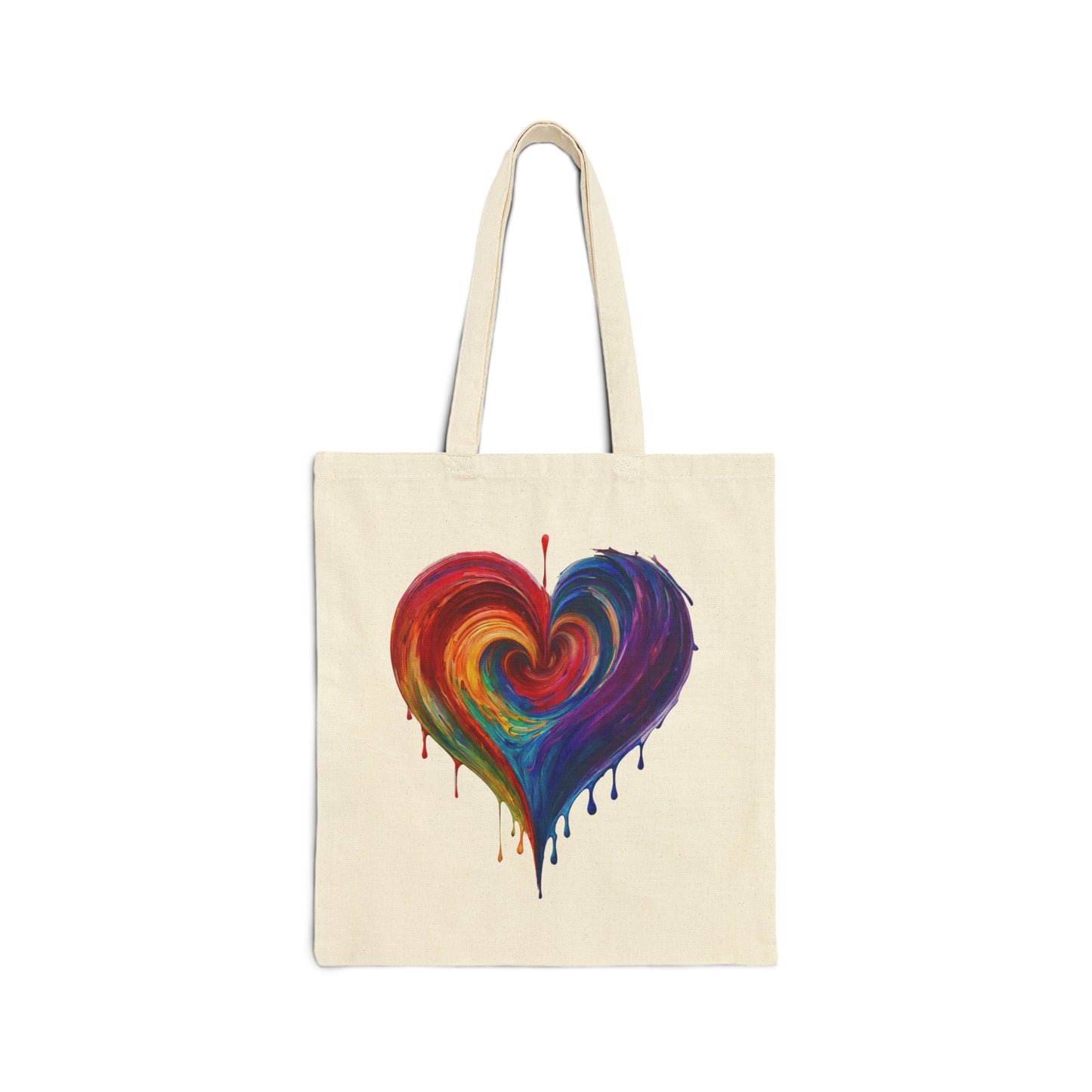 Cotton Canvas Tote Bag with Colorful Dripping Heart Print on Front